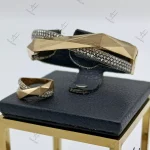 دستبند و انگشتر النگويي زرد اينه اي با تراش سفيد كارلو