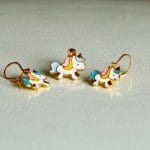 آویز و گوشواره طلای بچه گانه طرح اسب یونیکورن