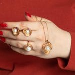 نیم ست گل رز  پیچ مروارید خور