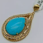 آویز طلای سنگ اشک درشت فیروزه گوی