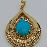 آویز طلای سنگ فیروزه آینه ای گوی