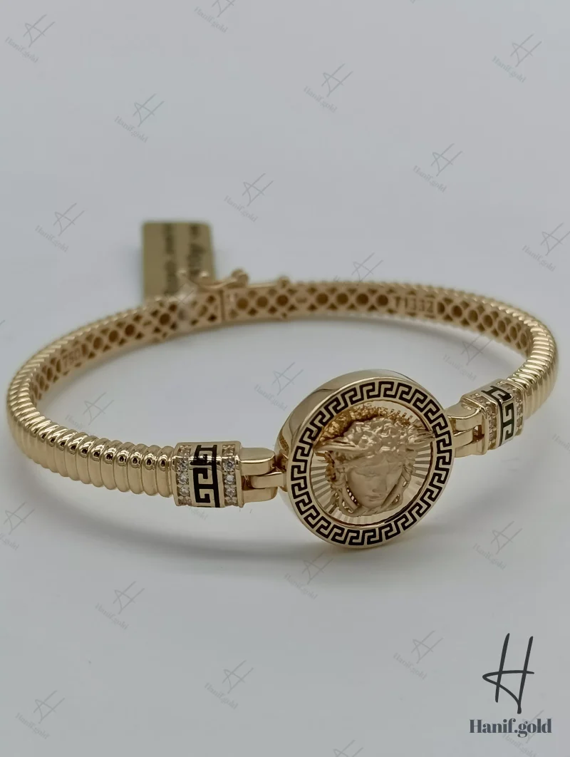 دستبند النگویی طلای رخ ورساچه با میناکاری مشکی (یاسمن)
