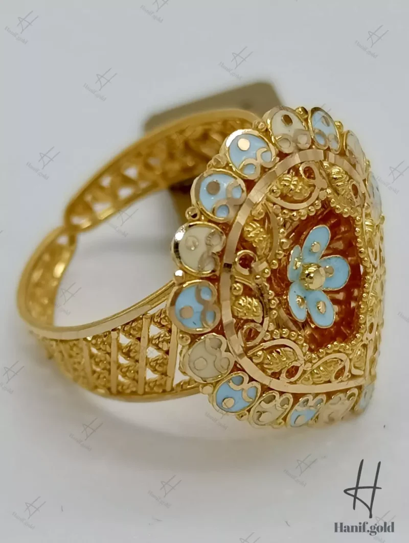 مجموعه کار جور ۲۱ عیار دوبی ، انگشتر میناخور آبی ، طرح اشک