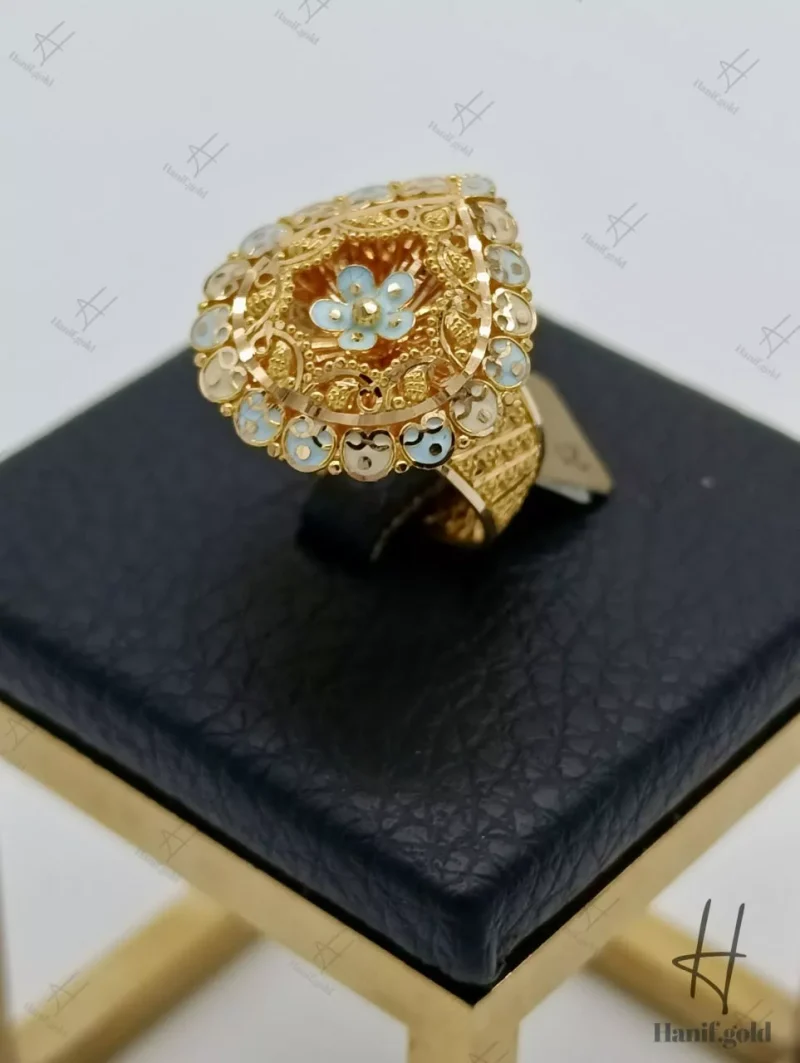 مجموعه کار جور ۲۱ عیار دوبی ، انگشتر میناخور آبی ، طرح اشک