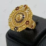 انگشتر ۲۱ عیار کار جور دوبی ، درشت ، میناخور ۳ رنگ ، طرح گل