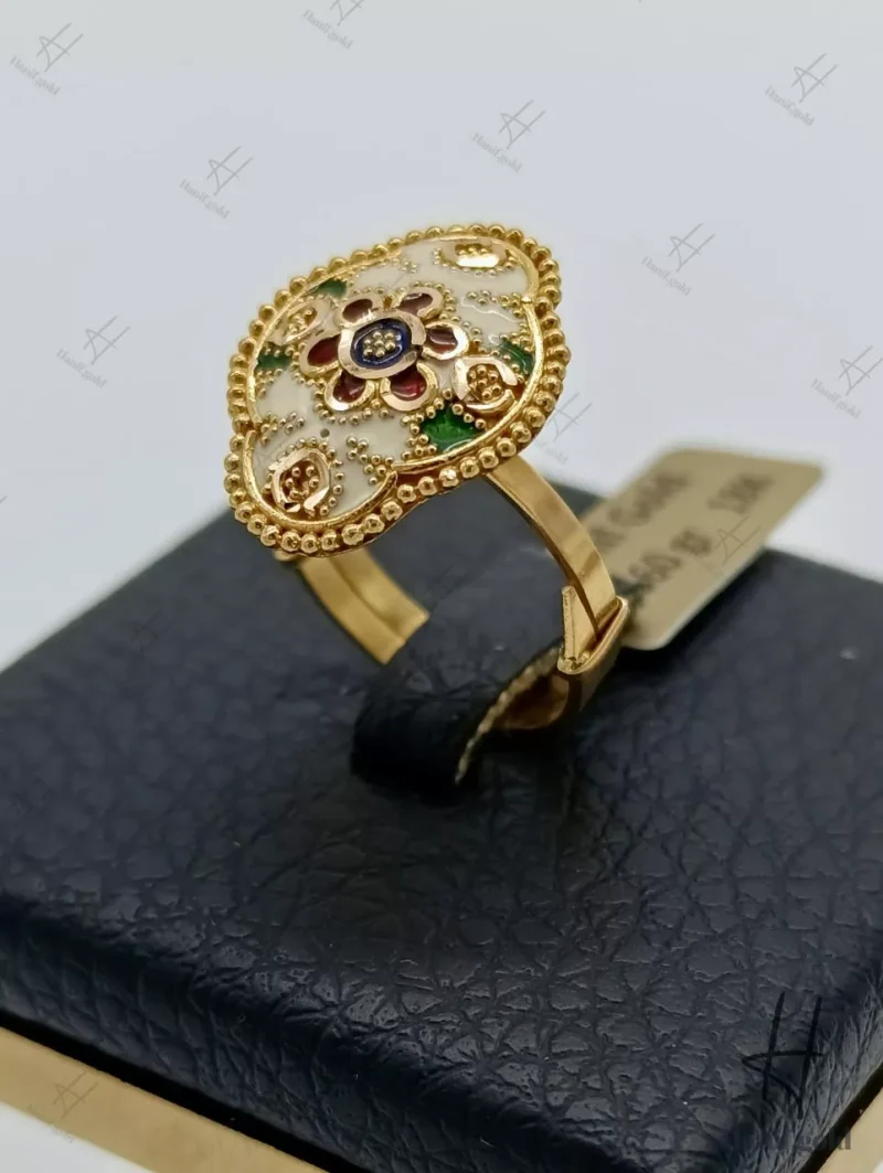 انگشتر ۲۱ عیار کار جور دبی ، مینا خور سه رنگ ، طرح کلاسیک ایرانی