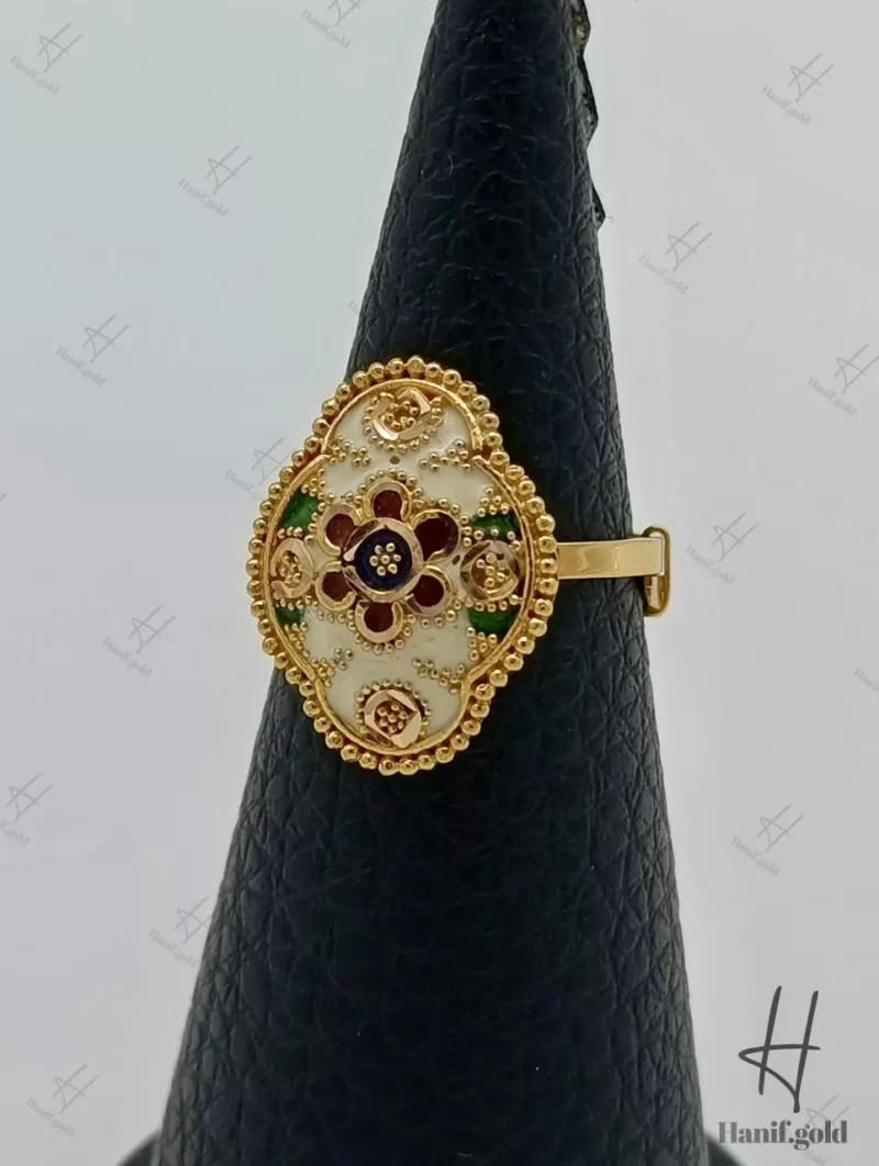 انگشتر ۲۱ عیار کار جور دبی ، مینا خور سه رنگ ، طرح کلاسیک ایرانی