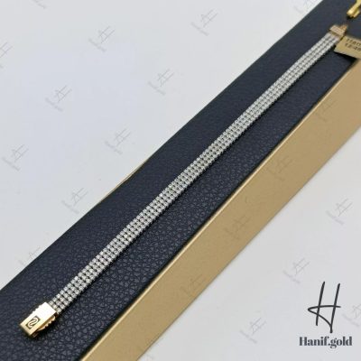 دستبند زنجیری طلا طرح تنیس ، نگین اتمی ، سه رج ( تنیس گل آور)