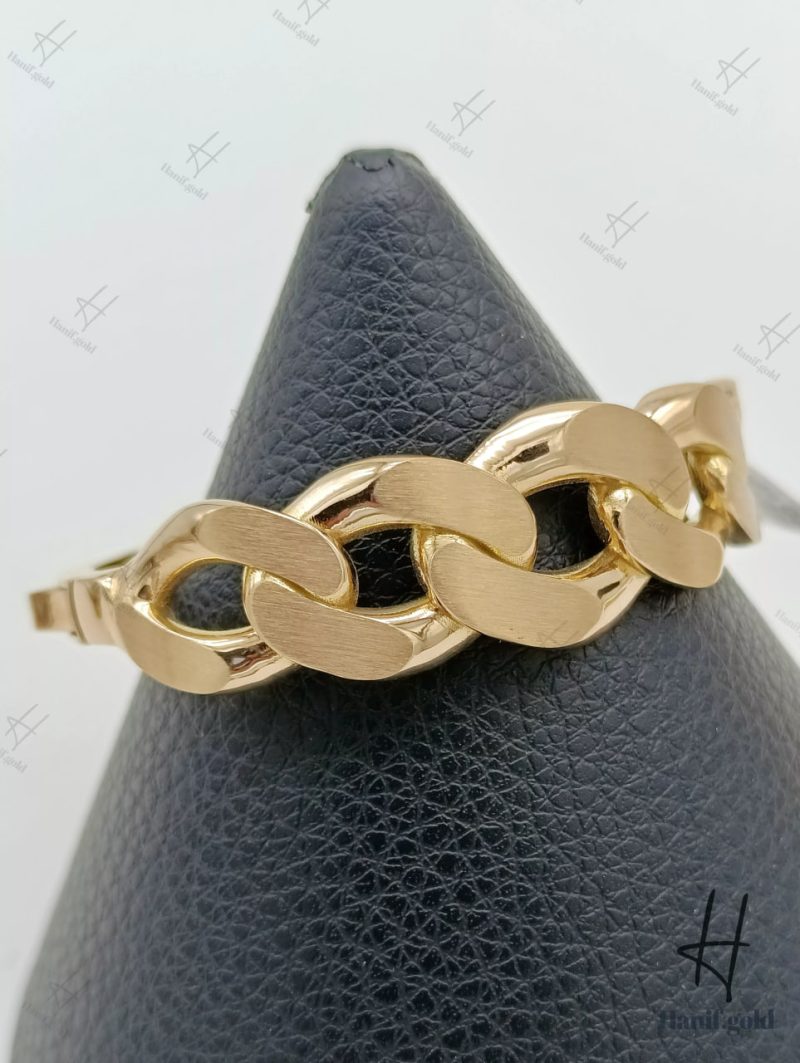 دستبند النگویی طلا ، آینه ای و مات ، طرح کارتیه درشت ( صدرا گلد) سایز ۲