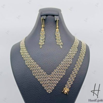 سرویس طلای زنانه دو رنگ تک رج بافتنی ( شال )