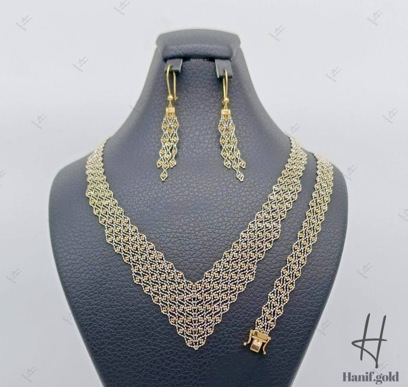 سرویس طلای زنانه دو رنگ تک رج بافتنی ( شال )