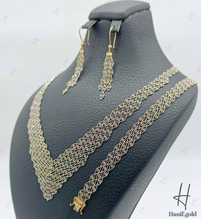 سرویس طلای زنانه دو رنگ تک رج بافتنی ( شال )