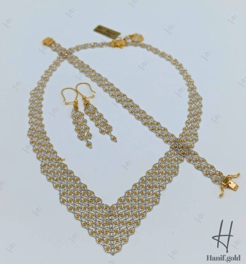 سرویس طلای زنانه دو رنگ تک رج بافتنی ( شال )