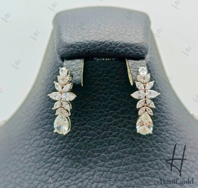 سرویس طلای سفید ، نگین دار اتمی ، طرح جواهر اشک و مارکیز ( مصباح طرح جواهر )