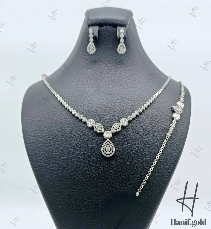 سرویس طلای نگین دار اتمی ، طرح جواهر اشک و باگت ( اونیکس گلد )
