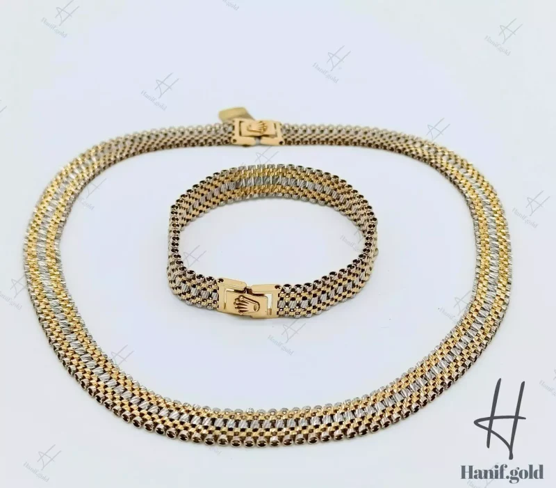سرویس طلای زنانه ، تراشخور دو رنگ زرد و سفید ( رولکس تراش آسیا )