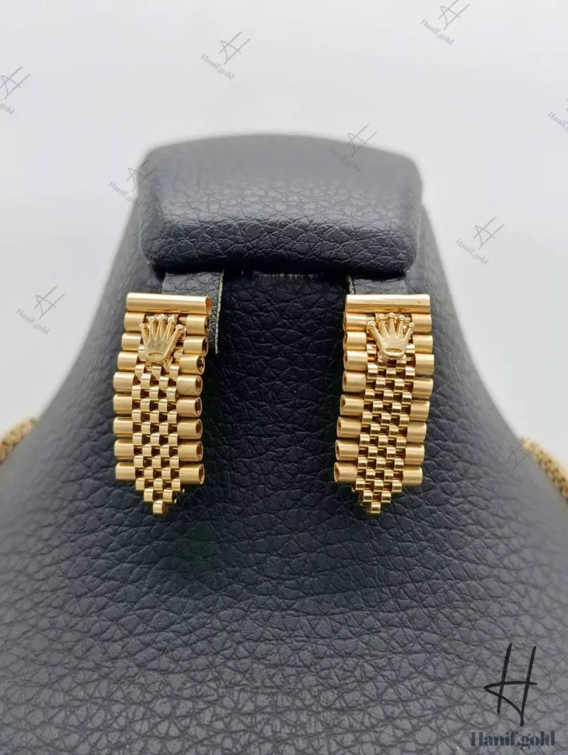 سرویس طلای زنانه ، گردنبند و گوشواره زرد مات و براق ترکیبی ( مجموعه رولکس )