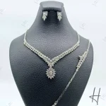 سرویس طلای سفید زنانه ، پایه جواهر ، طرح فلاور و مارکیز ( پریزما )