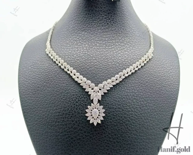 سرویس طلای سفید زنانه ، پایه جواهر ، طرح فلاور و مارکیز ( پریزما )