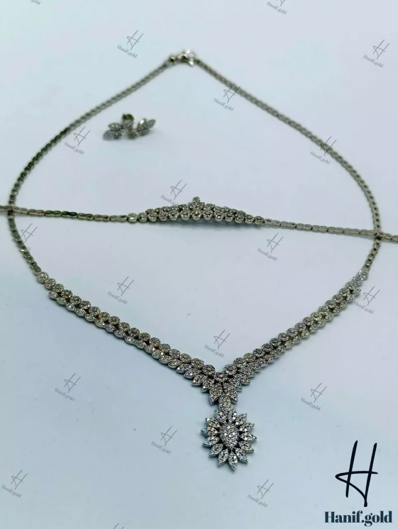 سرویس طلای سفید زنانه ، پایه جواهر ، طرح فلاور و مارکیز ( پریزما )