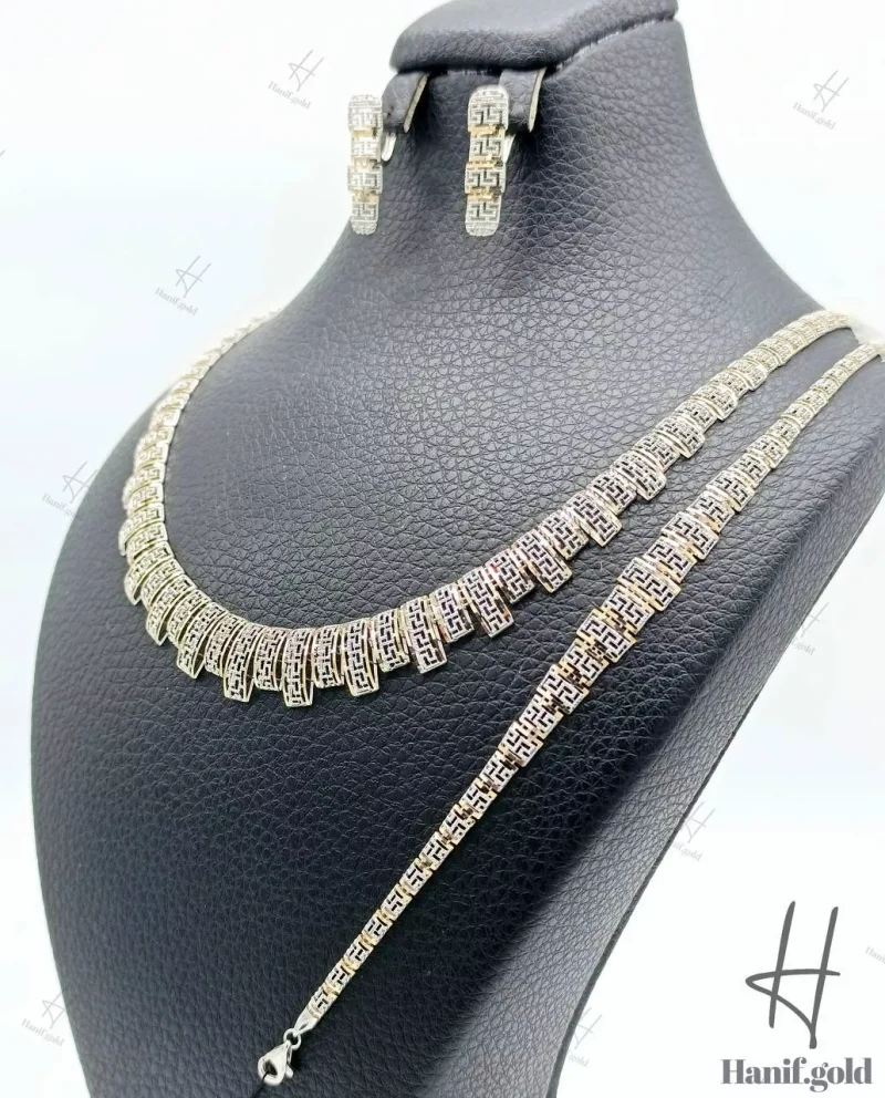سرویس طلای زنانه ، تراشخور دو رنگ زرد و سفید (تراشخور )