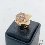 انگشتر طلای زنانه ، ، نگین دار رزگلد آینه ای ، طرح دانه برف ( فالکون )