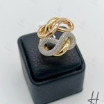 انگشتر طلای زنانه ، سه رنگی نگین اتمی (sj ترک)