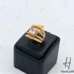 انگشتر طلای زنانه ، توپاز صورتی با نگین اتمی ( مصباح رنگی )