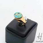 انگشتر طلای زنانه ، سنگ فیروزه همراه با رکاب آینه ای زرد ( عقیق فیروزه )