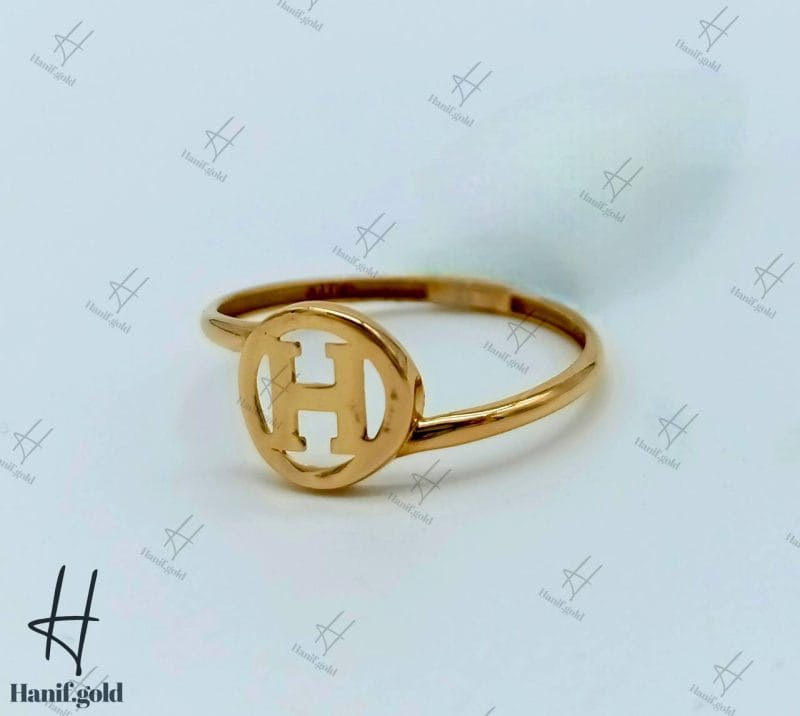 انگشتر ظریف طلای زنانه ، مینیمال وندا طرح H