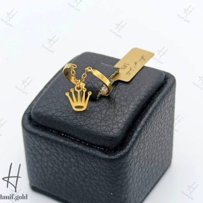 انگشتر طلای زنانه ظریف ، رولکس آویز دار ( اکسترا بی نگین )