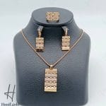 نیم ست طلای زنانه ، دو رنگ رزگلد با گوی سفید ، نگین دار ( لازوردی )