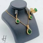 نیم ست طلای زنانه ، تراشخور ، نگین اشک سبز رنگ ( رنگی راشل )