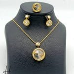 نیم ست طلای زنانه ، زرد آینه ای نگین دار ( مجموعه گوچی )