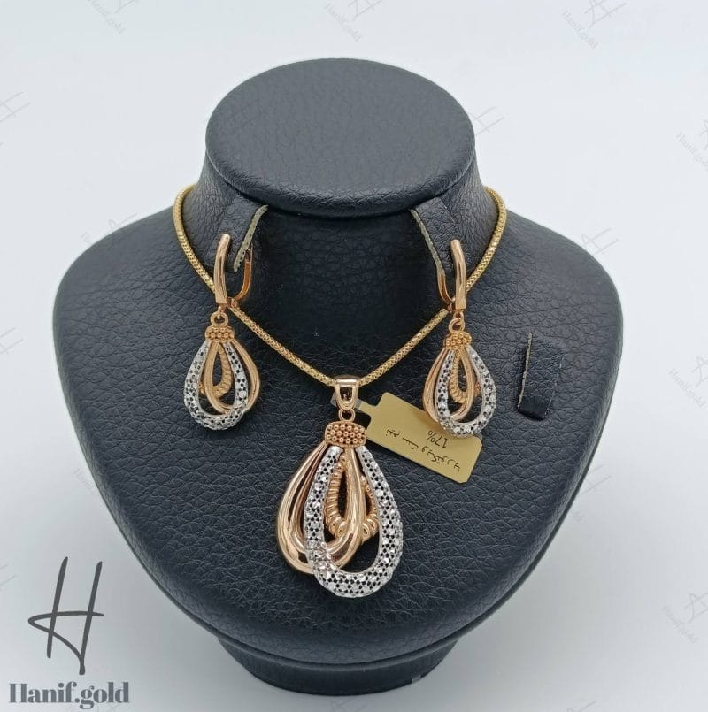نیم ست طلای زنانه ، دو رنگ رزگلد و سفید تراشخور ( نیم ست ویکتوریا )