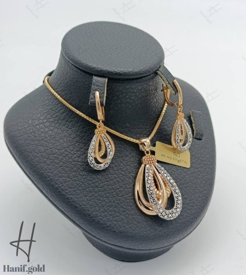 نیم ست طلای زنانه ، دو رنگ رزگلد و سفید تراشخور ( نیم ست ویکتوریا )