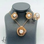 نیم ست طلای زنانه رزگلد مروارید خور ( مروارید بلو )