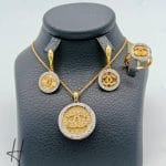 نیم ست طلای زنانه ، تراشخور دورنگ زرد و سفید ، طرح شنل ( آوا)