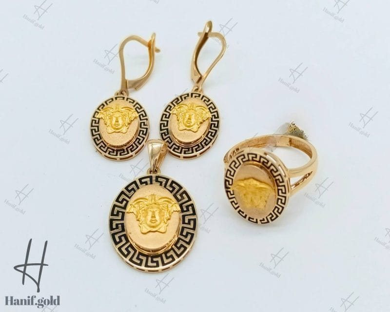 نیم ست طلای زنانه ، زرد و سیاه قلم طرح ورساچه (ورساچه)