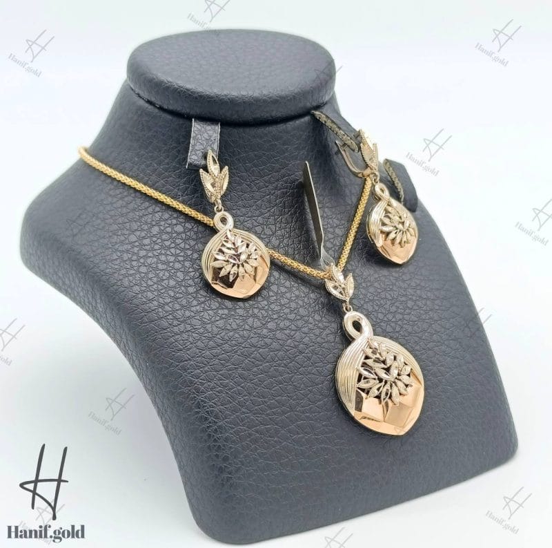 نیم ست طلای زنانه ، تراشخور شامپاینی ، طرح مارکیز تراش ( گندمی )