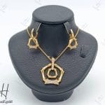 نیم ست طلای زنانه ، مدال گوشواره طلای زرد نگین دار ( استخوانی )