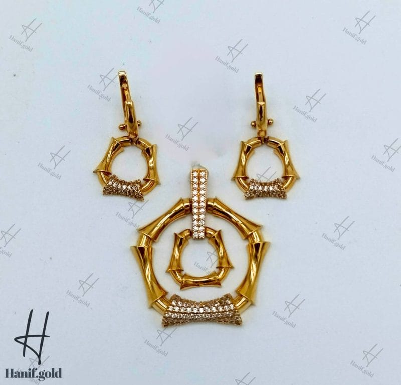 نیم ست طلای زنانه ، مدال گوشواره طلای زرد نگین دار ( استخوانی )