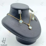 نیم ست طلای زرد زنانه ، طرح ونکلیف آبی آسمانی ( فلورکس )