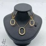 نیم ست طلای زرد آینه ای زنانه ، گردنی گوشواره tiffany با مینای آبی (لاک تیفانی)