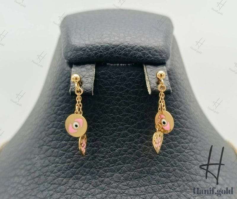 سرویس طلای بچه گانه طرح قلب با مینای صورتی