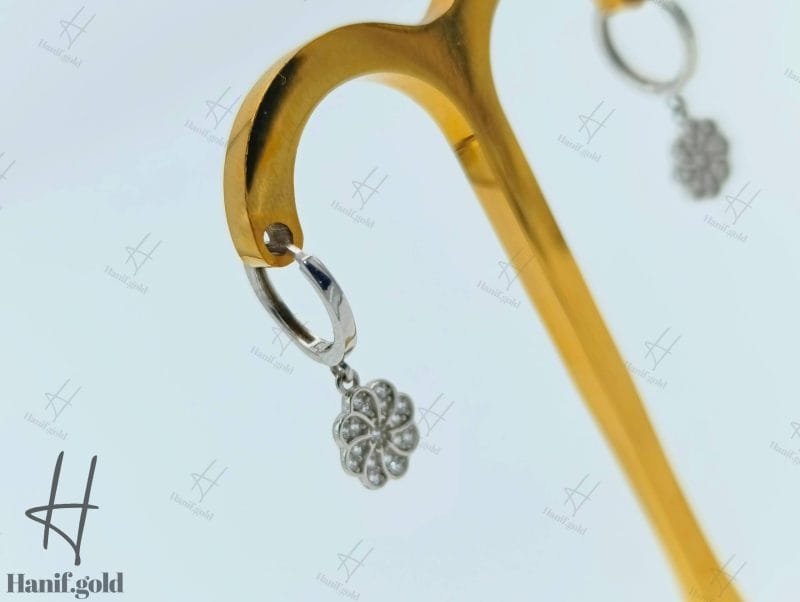 گوشواره نگین دار حلقه‌ای آویز، آیسان سفید طرح گل