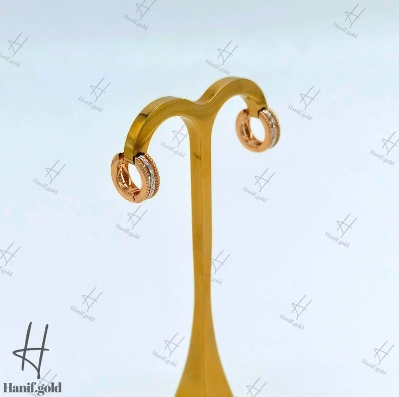 گوشواره حلقه‌ای جلوا دو رنگ سفید و رزگلد