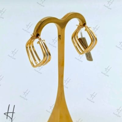 گوشواره حلقهای طرح ایتالیایی با شکل لوزی سه رنگ