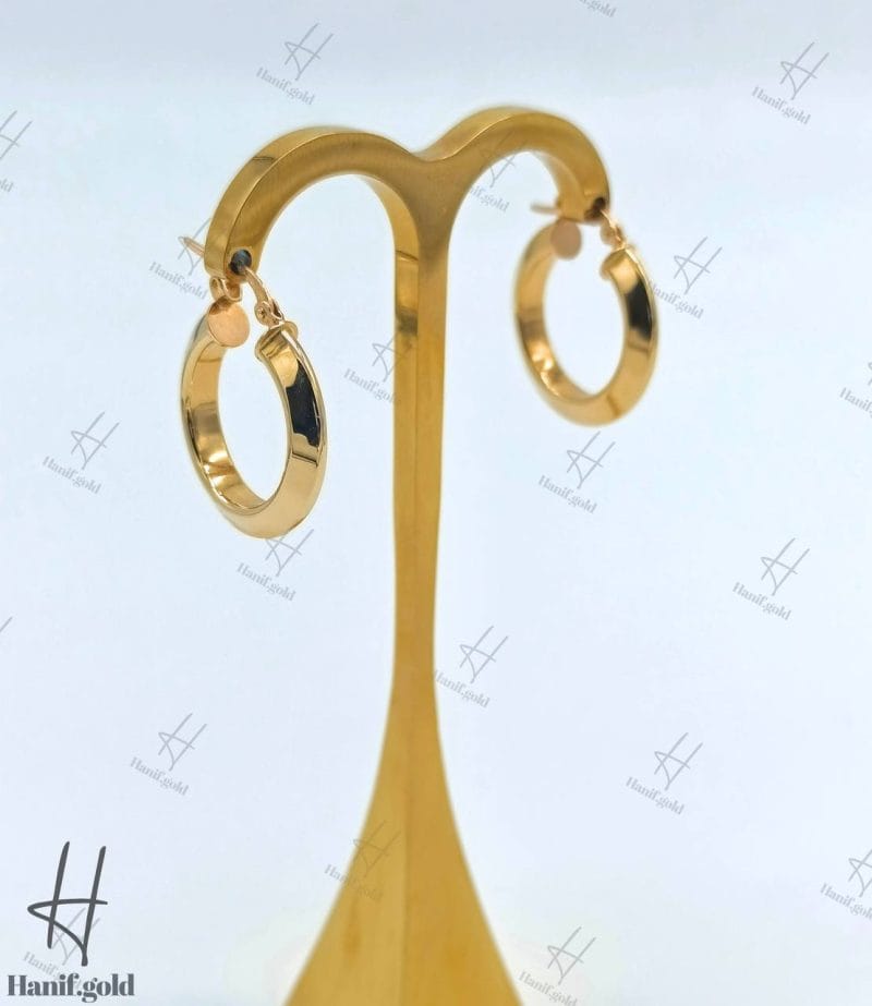 گوشواره حلقه‌ای زرد آیینه‌ای ساده طرح رینگ