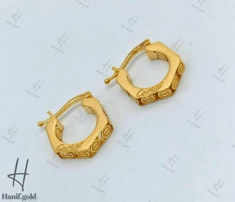 گوشواره مجموعه pearl زرد مات با طرح ۵ ضلعی